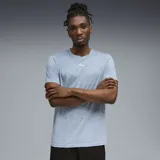 Remera celeste jaspeado de corte clásico, con logo de Puma estampado en blanco en el pecho.