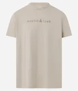 Remera de algodón color beige claro, manga corta y cuello redondo, con estampa localizada en el pecho con el texto "NAUTIC CLUB" y un logo de vela.