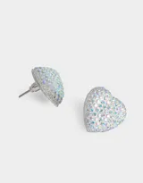 Aros pasantes con forma de corazón cubiertos de strass color gris oscuro.