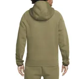 Campera con capucha Nike Tech Fleece Windrunner color verde oliva, con cierre frontal completo, bolsillos laterales con cierre y logo de Nike bordado en negro en el pecho.