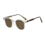 Lentes de sol unisex con montura marrón transparente y lentes marrones polarizadas.