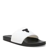 Chanclas tipo slide confeccionadas en goma, color blanco con logo negro.