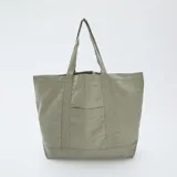 Bolso shopper de algodón color verde oliva, con bolsillo frontal y asas de hombro.