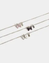 Set de tres collares plateados con dije de mariposa con strass y dije BFF.