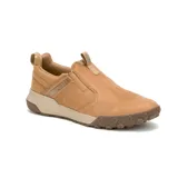Zapatillas Caterpillar Hex Ready Slip On color marrón claro, sin cordones, con capellada de cuero y suela de goma con tecnología Hex para mayor tracción.