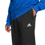 Conjunto deportivo Adidas para hombre, compuesto por un hoodie azul con logo blanco y un pantalón negro.