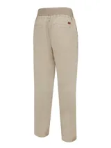 Pantalón de lino color beige, con pretina de jersey ajustable, calce regular, bolsillos en el frente y trasero.