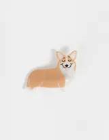 Hebilla para el pelo con forma de perro corgi color marrón y blanco.