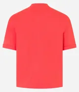 Remera roja de algodón con mangas cortas y cuello redondo. Presenta un bordado con la frase "joie de vivre" y un corazón de strass en el pecho.