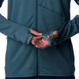 Campera polar Columbia Park View Fleece, color azul jaspeado, con cierre frontal completo, cuello alto, bolsillos laterales con cierre y bolsillo en el pecho con cierre vertical en color verde lima. Cuenta con tecnología Omni-Wick, puños elásticos con orificios para pulgares y protector de barbilla.
