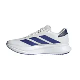 Championes de running Adidas Duramo SL 2, color blanco con detalles en azul y suela blanca.