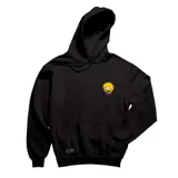 Canguro negro con capucha y bolsillo delantero, con estampado de Lisa Simpson con gafas y la frase 'Maldito Sistema'.