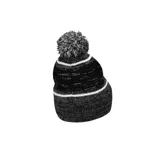 Gorro de lana negro con rayas horizontales blancas y logo de Nike bordado en blanco. Incluye pompón en la parte superior.