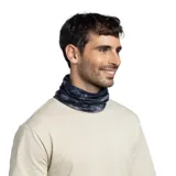 Cuello multifuncional Buff Coolnet Uv® Mines, color azul con diseño abstracto.