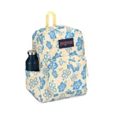 Mochila Jansport Superbreak de 26 litros con estampado floral en tonos celeste, azul y amarillo.