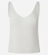 Blusa blanca sin mangas de punto acanalado con escote en V y espalda descubierta.