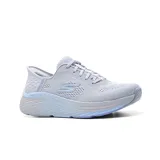 Championes deportivos Skechers Slip-ins Max Cushioning Elite 2.0, color gris con detalles en celeste. Con tecnología Skechers Air Cooled Memory Foam, suela Max Cushioning y entresuela Natural Rocker.