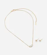 Conjunto de collar y caravanas doradas con punto de luz oval doble.