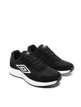 Championes Umbro modelo Volcan, color azul marino y gris con detalles en blanco. Presentan el logo de Umbro en los laterales y suela de goma.