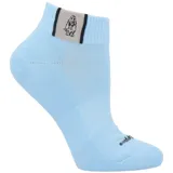 Calcetín corto celeste con logo de Hush Puppies en el tobillo.