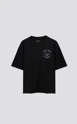 Remera negra de algodón con estampa sublimada de la carta del tarot "La Muerte". Corte oversize y cuello redondo.