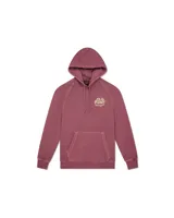 Buzo hoodie color borgoña con capucha, cordones ajustables y bolsillo tipo canguro. Estampa pequeña en el pecho con logo Deus Ex Machina.