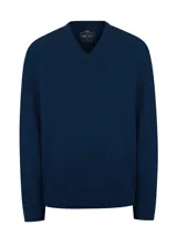 Sweater azul marino de lana con cuello en V.