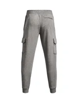 Pantalón de jogging Under Armour Rival Fleece Cargo, color gris melange, con corte ajustado, bolsillos laterales tipo cargo con solapa y puños elásticos.