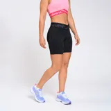 Calza biker negra de lycra con cintura alta con el logo de Umbro en gris.