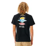Remera negra de manga corta con cuello redondo y logo Rip Curl Search Icon estampado en el pecho.