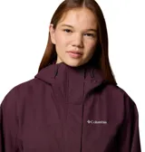 Campera larga impermeable y transpirable Columbia Hikebound II Long para mujer, color borgoña. Cuenta con tecnología Omni-Tech™ con costuras selladas, capucha ajustable, cierre frontal con solapa, cintura ajustable con cordón, puños ajustables, bolsillo oculto en el pecho y bolsillos con cremallera para las manos.