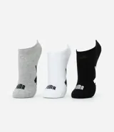 Kit de tres pares de medias invisibles Puma, en colores gris, blanco y negro, con logo de la marca en el empeine.