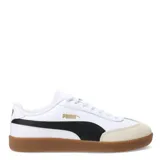 Championes Puma 9T W, color negro con detalles en blanco y suela color caramelo.