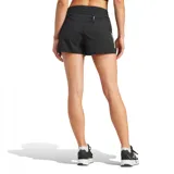 Short deportivo Adidas Own The Run para mujer, color negro con logo blanco.