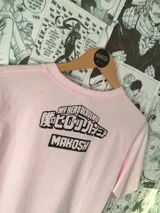 Remera rosa de algodón con estampado del personaje Todoroki Shoto del anime Boku no Hero Academia.