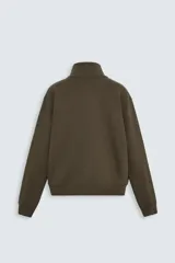 Sudadera negra de algodón con cuello alto y cierre de cremallera frontal. Corte relaxed fit, manga larga y terminaciones en rib.
