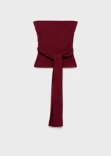 Top bandeau negro de punto fino con detalle de nudo en la cintura.