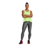 Calza de mujer Under Armour HeatGear® de tiro alto hasta el tobillo, color gris azulado, con cintura antideslizante y logo en la pierna.