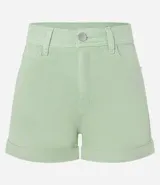 Short de sarga negro con cintura alta, bolsillos delanteros y traseros.