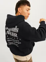 Canguro negro con capucha, de corte holgado y estampado frontal con la leyenda "Originals Atelier Est. 1990".