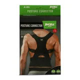 Corrector de postura negro con doble agarre y ajuste regulable.