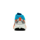 Championes de trail running Merrell Agility Peak 5, color celeste con detalles en naranja y negro.