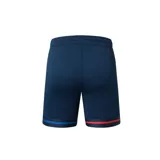 Short deportivo azul marino con cintura elástica ajustable con cordón, logo del FC Barcelona y la palabra "Barça" estampada.
