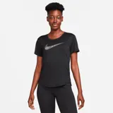 Remera deportiva Nike Dri-Fit Swoosh de mujer, color negro con logo Swoosh estampado en el pecho.