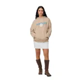 Canguro beige con capucha, cordones ajustables, bolsillo tipo canguro y puños y ruedo acanalados. Estampado frontal con el logo de la marca y la frase "Australian Surf Girl".