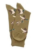 Calcetines largos color verde oliva con estampado de patos en vuelo.