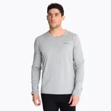 Remera manga larga gris de poliéster con logo Merrell estampado en el pecho.