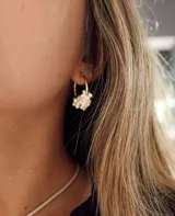 Aros dorados tipo argolla con apliques de perlas.