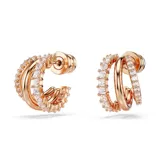 Caravanas de aro en tono oro rosa con adornos de Swarovski Zirconia en tallas redonda y cuadrada.