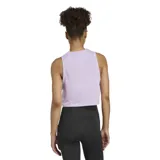 Musculosa deportiva Adidas Train Essentials Boxy Workout Tank Top color lila con logo blanco estampado en el pecho.
